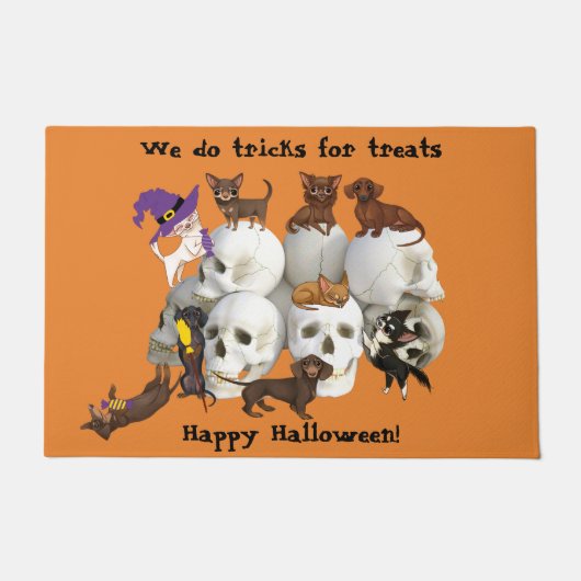 Dachshunds Chihuahuas Skulls Halloween Door Mat (Voorkant)
