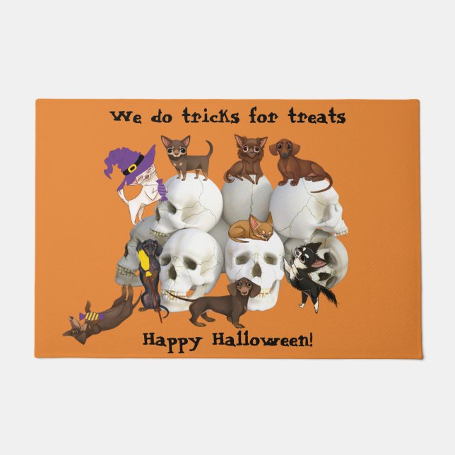 Dachshunds Chihuahuas Skulls Halloween Door Mat (Voorkant)