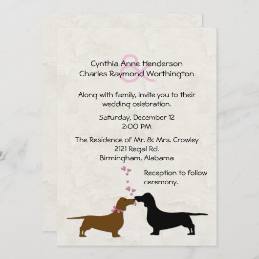 Dachshunds Custom Ivory Wedding Invitation Kaart (Voorkant / Achterkant)