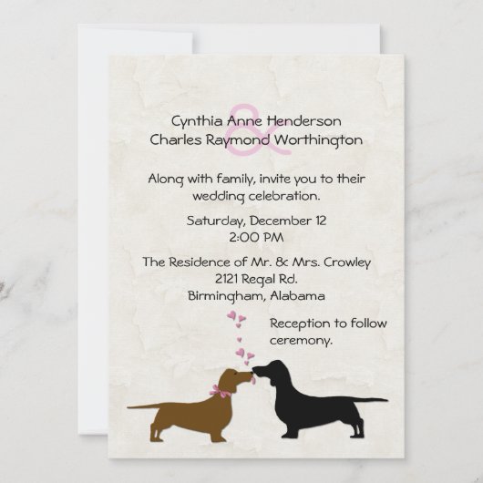 Dachshunds Custom Ivory Wedding Invitation Kaart (Voorkant)