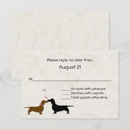 Dachshunds Custom Ivory Wedding RSVP Kaart (Voorkant / Achterkant)