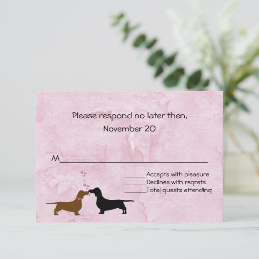 Dachshunds Custom Pink Wedding RSVP (Staand voorkant)
