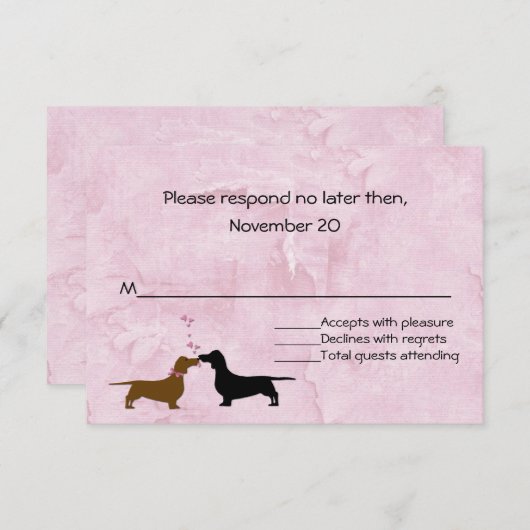 Dachshunds Custom Pink Wedding RSVP (Voorkant / Achterkant)