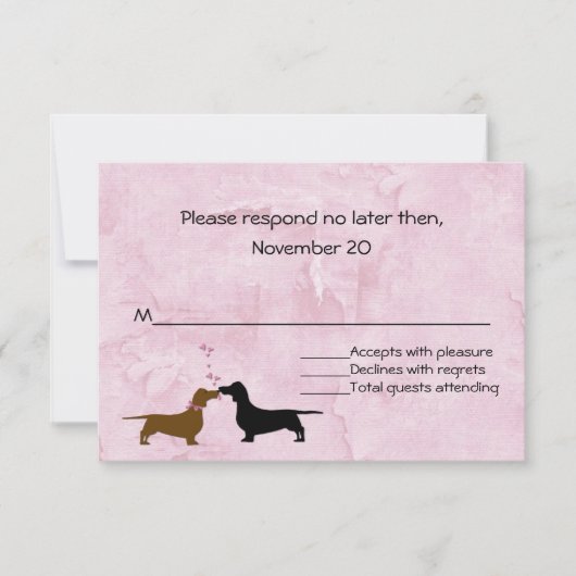 Dachshunds Custom Pink Wedding RSVP Kaartje (Voorkant)