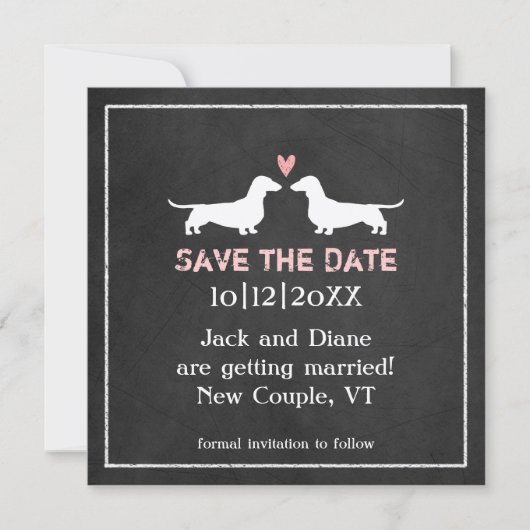 Dachshunds Dog Wedding Save the Date Chalkboard (Voorkant)
