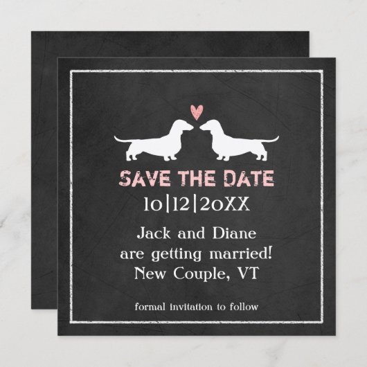 Dachshunds Dog Wedding Save the Date Chalkboard (Voorkant / Achterkant)