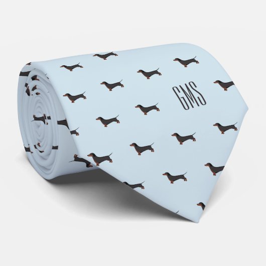 Dachshunds Dogs Pattern Monogrammed Stropdas (Opgerold)