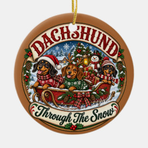 Dachshunds door de Sneeuw Feestelijke Kerst Keramisch Ornament