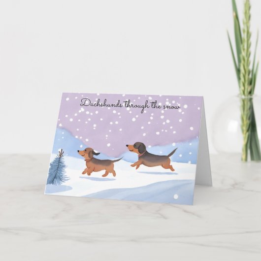 Dachshunds Door De Sneeuw Worst Hond Kerstmis Feestdagen Kaart (Voorkant)