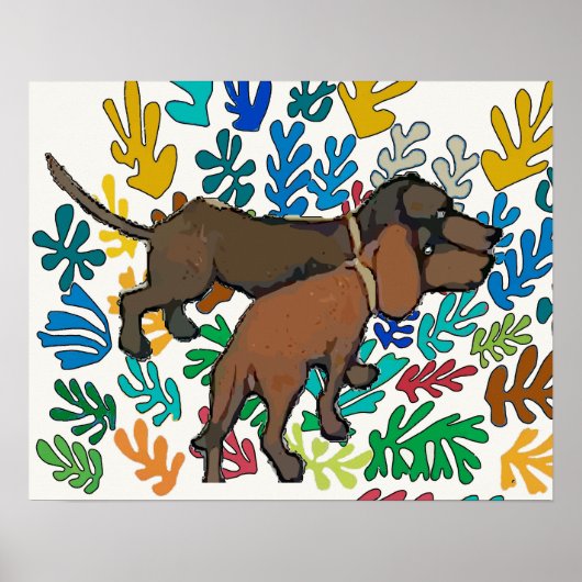 Dachshunds en Abstracte bladeren Poster (Voorkant)
