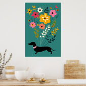 Dachshunds en Bloemen Retro Floral Poster (Keuken)