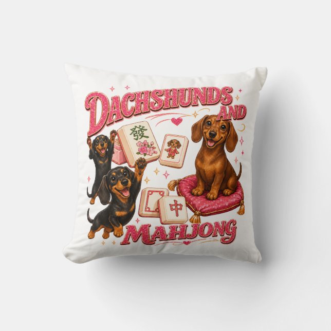 Dachshunds en Mahjong Kussen (Voorkant)