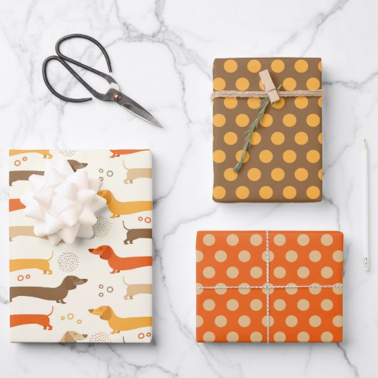 Dachshunds en Stippen Inpakpapier Set Vel (Voorkant)