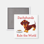 Dachshunds heersen over de wereld Cartoon Puppy Ma Magneet (Voorkant / Achterkant)
