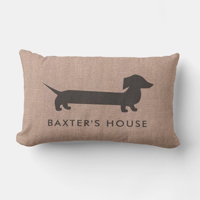 Dachshund's home Sweet Home Retro Faux Burlap Kussen (Voorkant)