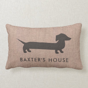 Dachshund's home Sweet Home Retro Faux Burlap Kussen