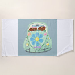  Dachshunds in a Hippie Car Strandlaken