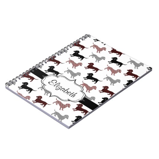 Dachshunds in Damask Cute Pattern Notitieboek (Linkerzijde)