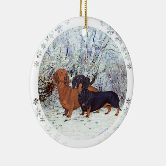 Dachshunds in de sneeuw keramisch ornament (Rechts)