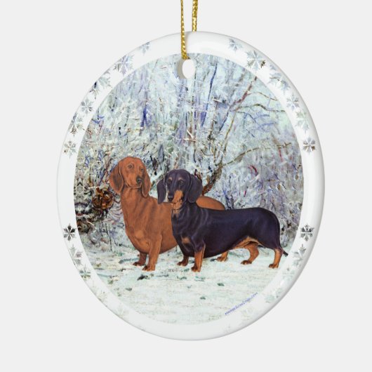 Dachshunds in de sneeuw keramisch ornament (Links)