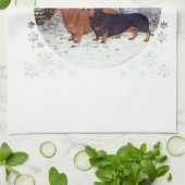 Dachshunds in de sneeuw theedoek (Gevouwen)