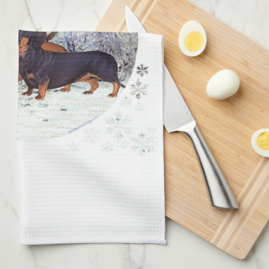 Dachshunds in de sneeuw theedoek (Quarter Fold)