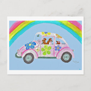 Dachshunds in een Hippie-auto Briefkaart