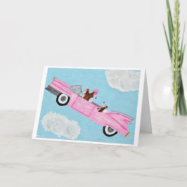 Dachshunds in een Roze Auto Vouwkaart Kaart