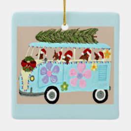 Dachshunds in hun Kerstmis Hippie Busje Keramisch Ornament