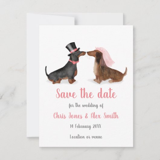 Dachshunds in liefde, behalve de datumkaart (jonge save the date (Voorkant)