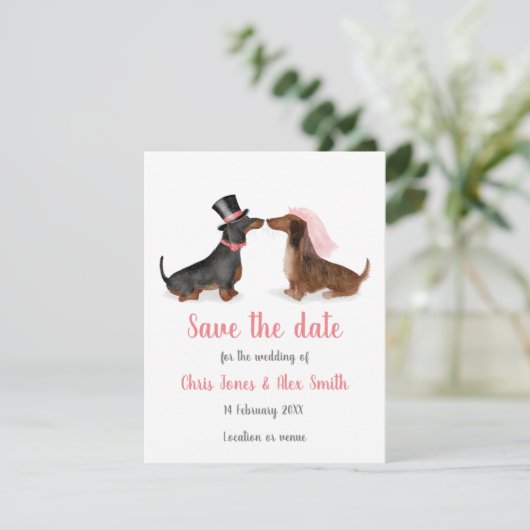 Dachshunds in liefde, behalve de datumkaart (jonge save the date (Staand voorkant)