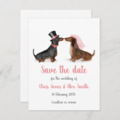 Dachshunds in liefde, behalve de datumkaart (jonge save the date (Voorkant / Achterkant)