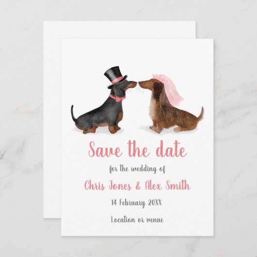 Dachshunds in liefde, behalve de datumkaart (jonge save the date (Voorkant / Achterkant)
