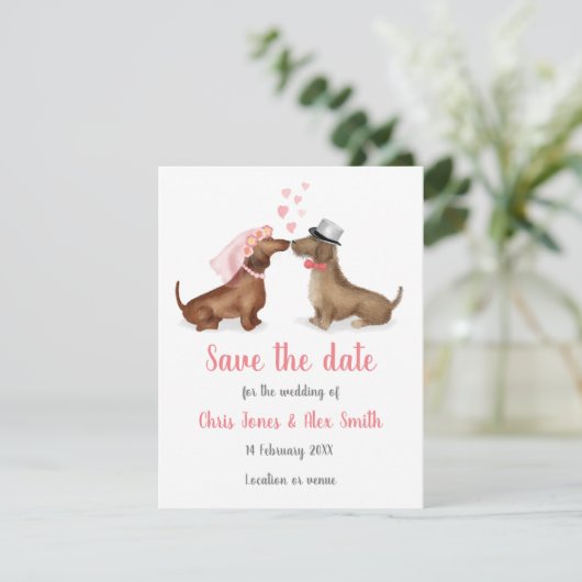 Dachshunds in liefde, behalve de datumkaart (meisj save the date (Staand voorkant)