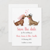 Dachshunds in liefde, behalve de datumkaart (meisj save the date (Voorkant / Achterkant)