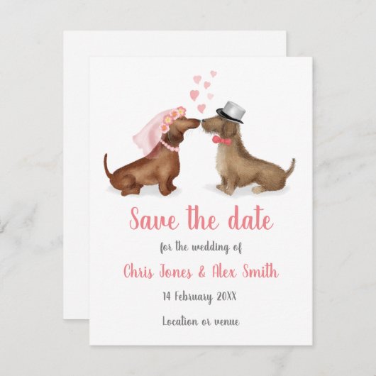 Dachshunds in liefde, behalve de datumkaart (meisj save the date (Voorkant / Achterkant)