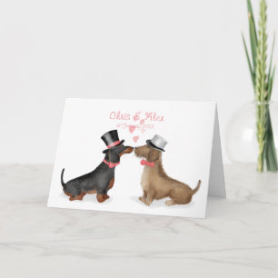 Dachshunds in love bruiloft card (boy/jongen) kaart