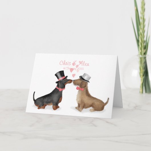 Dachshunds in love bruiloft card (boy/jongen) kaart (Voorkant)