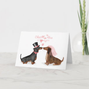 Dachshunds in love bruiloft card (boy/meisje) kaart