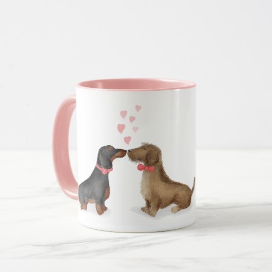 Dachshunds in love personalized mug (twee jongens) mok (Voorkant links)