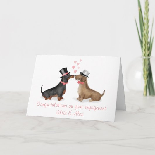 Dachshunds in love verloving card (boy/jongen) kaart (Voorkant)
