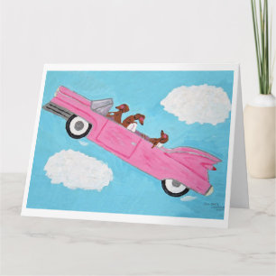 Dachshunds in Roze Cabriolet in de lucht Kaart