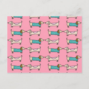 Dachshunds in roze liefde briefkaart