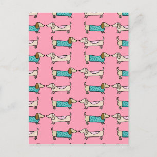 Dachshunds in roze liefde briefkaart