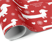 Dachshunds in Snow with Hearts Kerstmis Cadeaupapier (Rol Hoek)