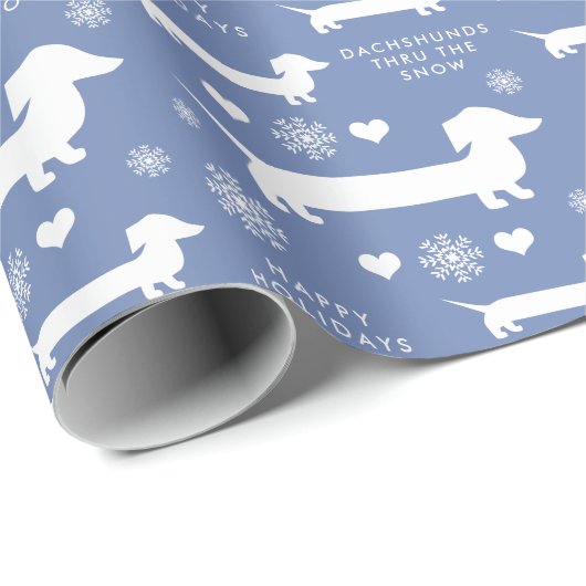 Dachshunds in Snow with Hearts Kerstmis Cadeaupapier (Rol Hoek)