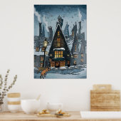 Dachshunds in Winter Village Poster (Keuken)