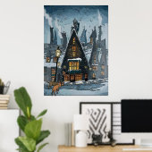 Dachshunds in Winter Village Poster (Thuiskantoor)