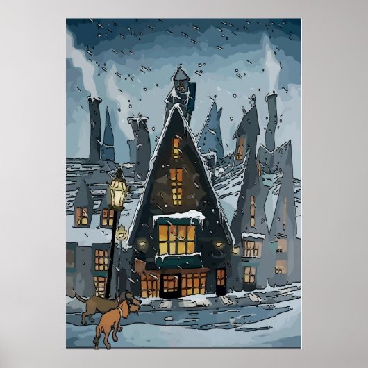 Dachshunds in Winter Village Poster (Voorkant)