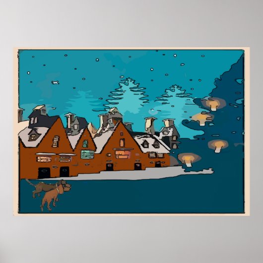 Dachshunds in Winter Village, Poster (Voorkant)